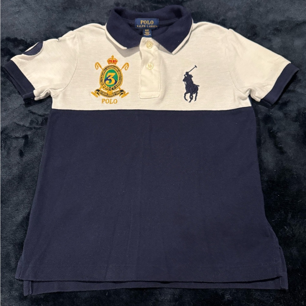 Polo by Ralph Lauren Navy/White Color-Blocked Polo Shirt.. SIZE 4/4T